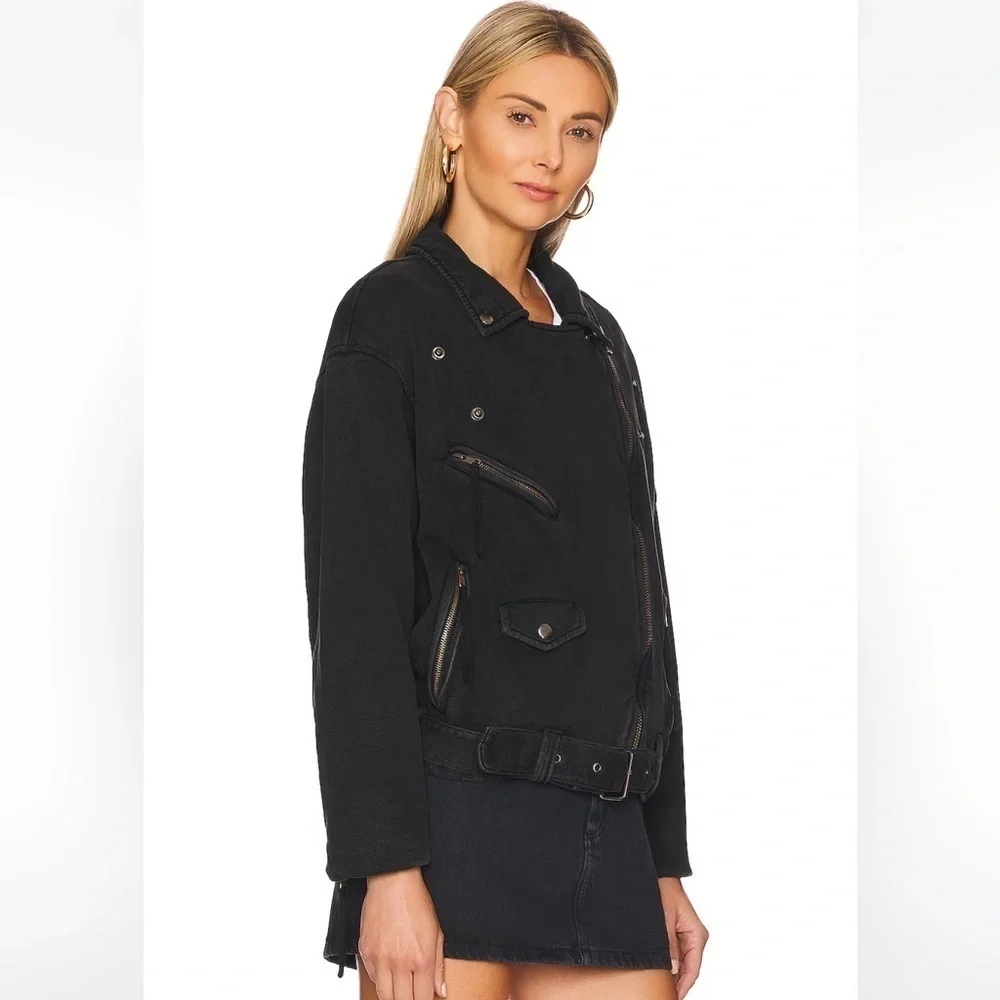 FREE PEOPLE Denim Moto Jacket in Black Rebel Rebel Knit Moto Jacket in Black NWT - Picture 10 of 10